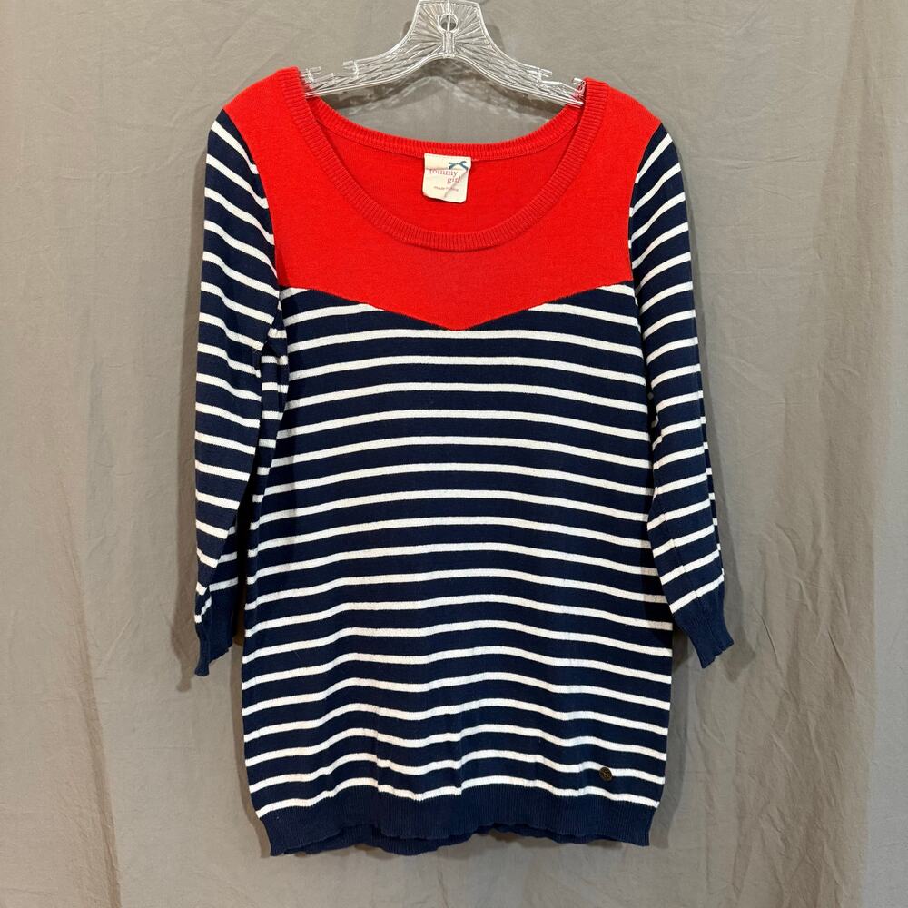 Tommy Girl Sweater Striped Navy Red Nautical Retro Y2K Women's Size Large